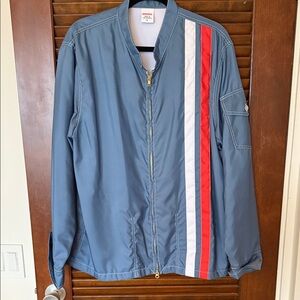 Birdwell Blue Bomber Jacket with Red and White Stripes